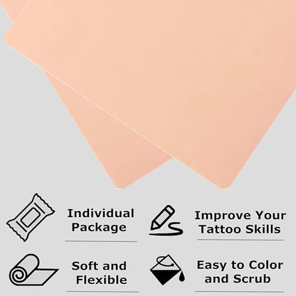 3mm Tattoo Skin Practice Kit - Yuelong 25Pcs Tattoo Fake Skin with Tranfer Paper Kit 5pcs Fake Skin and 20Pcs Stencil Paper Silicone Thick Practice Skins Double Sided and A4 Tattoo Stencil Paper