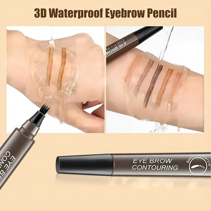 3 Color-Magic Eyebrow Pencil, 3D Waterproof Microblading Eyebrow Pen 4 Fork Tip Tattoo Pencil, Dark Brown Black Medium Brown Eyebrow Pencil for Women Creates Natural Looking Brows (3 Color)