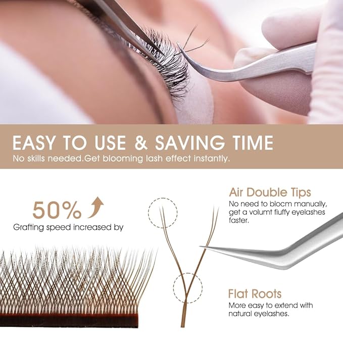 YY Eyelash Extension 0.07mm D Curl 8-14mm Mixed Tray Lash Supplies Premade Fans Y Shape Volume Lash 12 Rows Premium Faux Mink Lash Extensions (8-14 MIX, Brown;0.07 D)