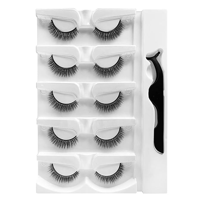 Reusable Self Adhesive Eyelashes No Glue or Eyeliner Needed, Easy To Apply, Stable/Non-slip False Lashes, Natural Look (5 Pairs)