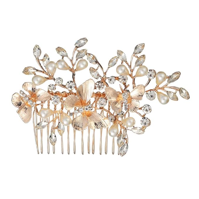 Kercisbeauty Light Champagne Hair Comb for Bride Wedding Bridal Headpiece Hair Accessories for Women Bridesmaid Gift (Rose Gold)