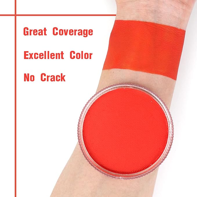 Bowitzki 30g Professional Face Paint Body Paint Water Based Face painting Makeup Safe for Kids and Adults Split Cake Single Color (White+Orange)
