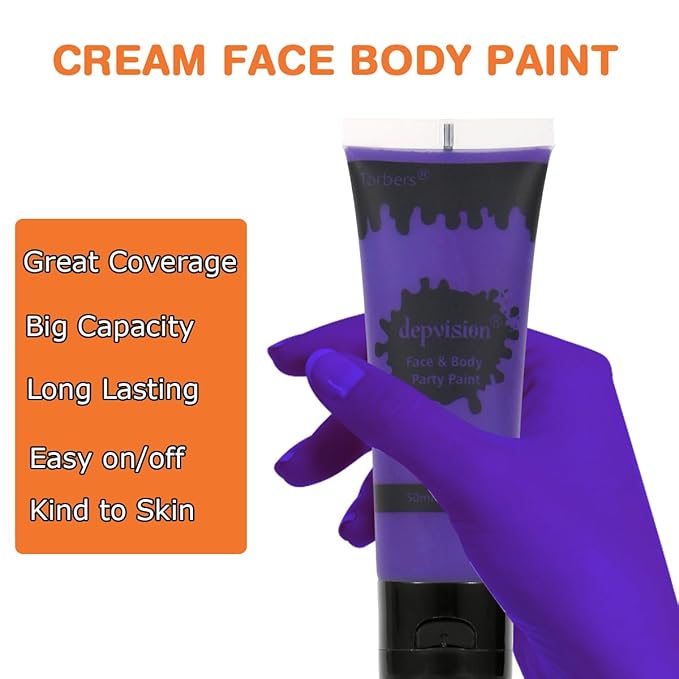Depvision Face and Body Paint 1.7oz Cream Makeup 50ml Water Based Face Painting Special Effects For Adults Children Kids Halloween Christmas Party Stage Cosplay (Purple)