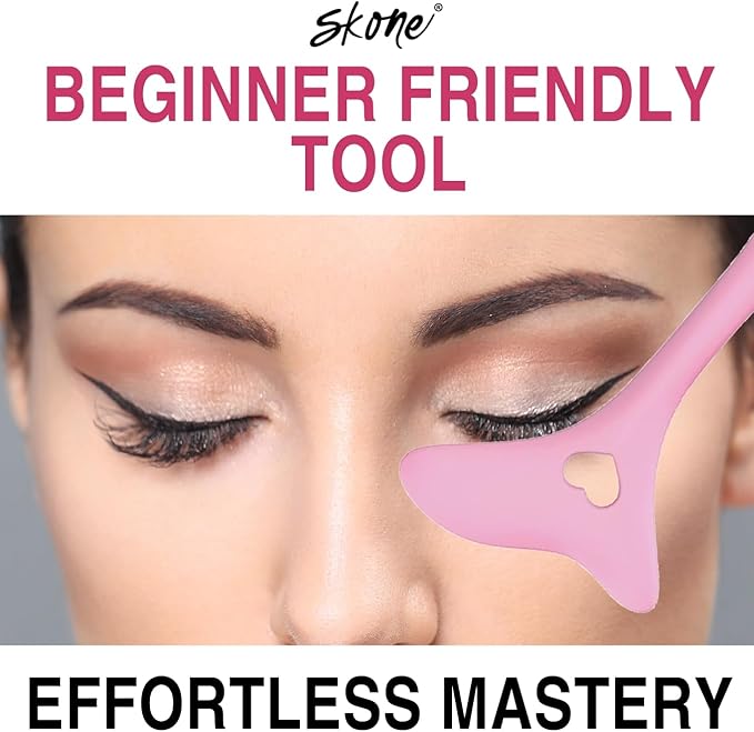 Skone Cosmetics Eyeliner Stencil - Mascara Shield Applicator Guard, Lipstick and Face Cream Application Aid - Easy to Use Multifunctional Eyeliner Aid Stencil Tool Guide for Beginners & Experts - Pink