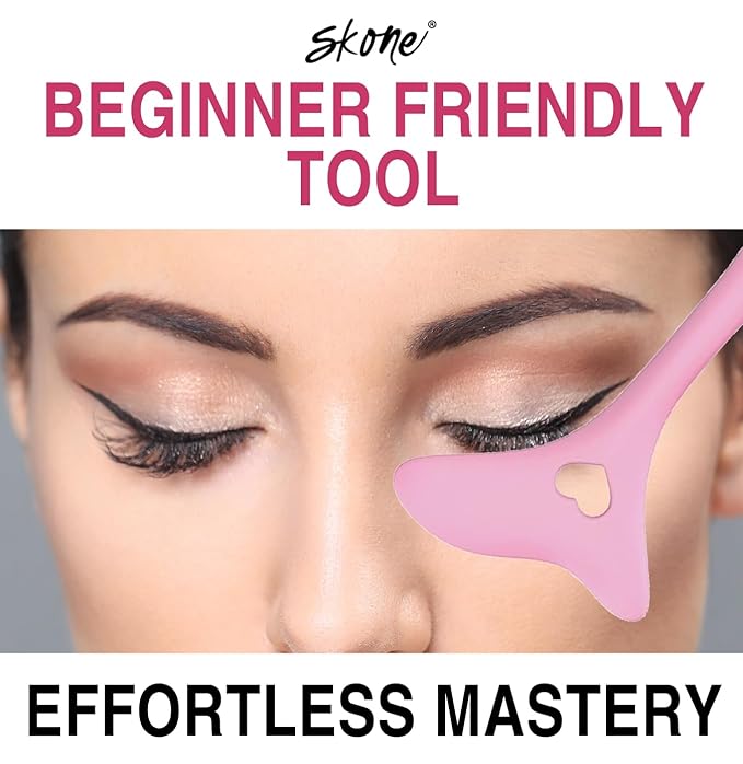 Skone Cosmetics Tattooed Eyeliner & Stencil Duo - Waterproof, Smudge Proof Felt Tip Liquid Eyeliner & Easy to Use Multifunctional Eyeliner Aid Stencil Tool Guide for Mascara Shield Applicator Guard, L