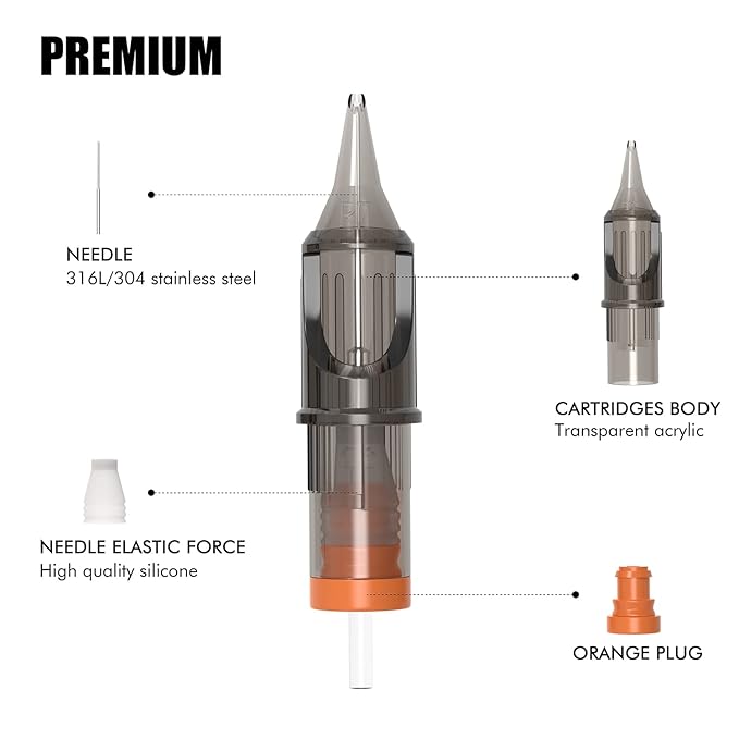TATELF 50pcs Professional Disposable Tattoo Cartridge Needles Round Shader Mixed 3RS 5RS 7RS 9RS 11RS for Tattoo Pen Rotary Machine Kit Tattoo Supplies(RS)