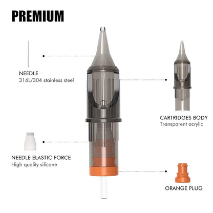 TATELF 50pcs Professional Disposable Tattoo Cartridge Needles Round Shader Mixed 3RS 5RS 7RS 9RS 11RS for Tattoo Pen Rotary Machine Kit Tattoo Supplies(RS)