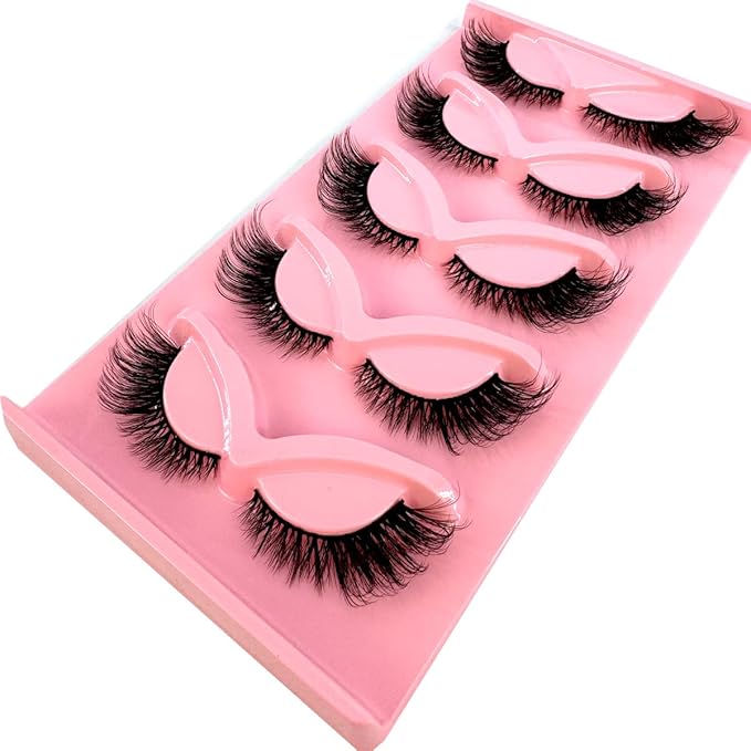 HBZGTLAD New 3D Cat-Eye Mink Eyelashes Curled Winged Natural Realistic Messy End Eye Elongated Thick False Eyelashes Soft Fake Eyelashes (V2)