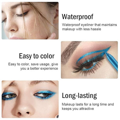 evpct Blue Eyeliner Pencils for Eyes, Sea Navy Blue Colored Eye Liner Pencil Makeup Waterproof Smudge Proof, Colored Gel Waterline Eyeliner Liquid, Face Eye Paint Stick Halloween Makeup 11