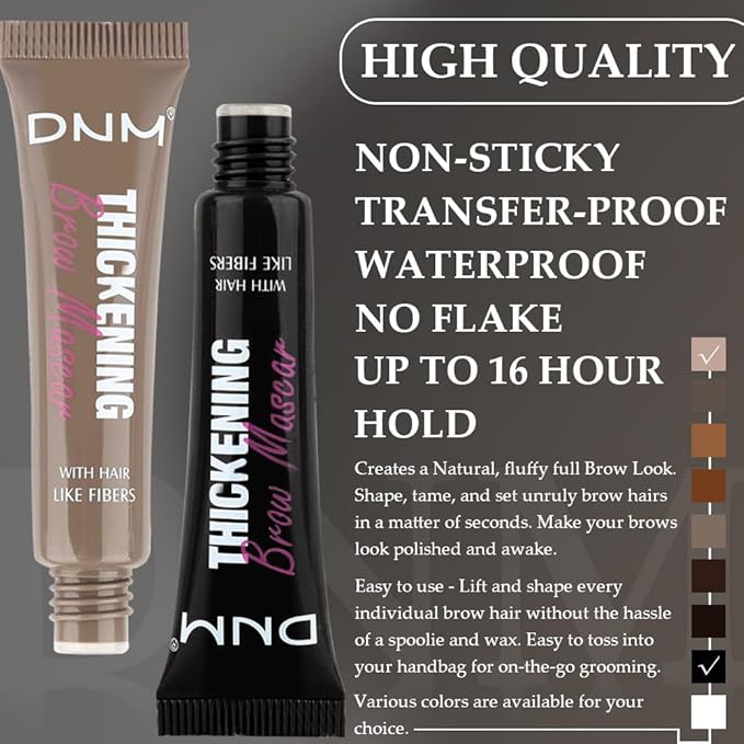 Tinted Thickening Brow Mascara,Brow Fast Sculpt,Waterproof, Transfer-proof, Brush to Fill in Eyebrows and Cover Gray Hairs - Cruelty Free (2pcs 01 Taupe &08 Black)