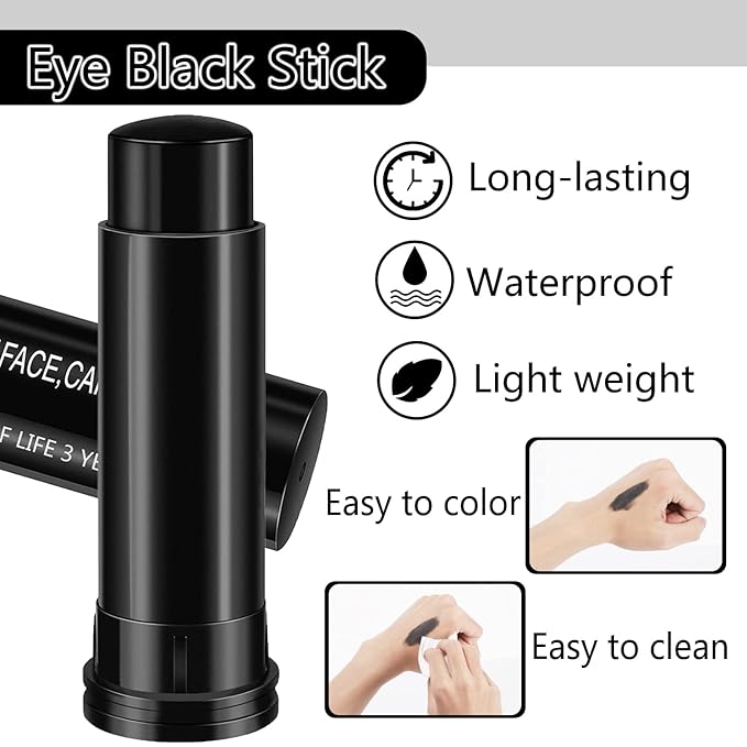 Eye Stick (Black) for Sports, Easy to Color Black Face Makeup Eye Stick Football/Baseball/Softball/Lacrosse Cosplay Makeup Accessories (3 Pcs)