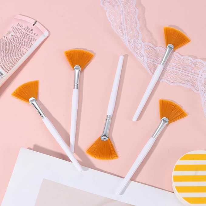 48 Pcs Fan Brushes Facial Applicator, Multi-Use Soft Peel Makeup Brush Spa Tools for Women and Girls Enhance Your Skincare Ritual-Yellow