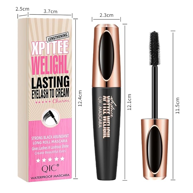 2 Pack 4D Silk Fiber Lash Mascara, Waterproof Smudge-proof Long Lasting Black Mascara, Lengthening Thickening Curling Natural Eyelash Primer with Silicone Brush Head