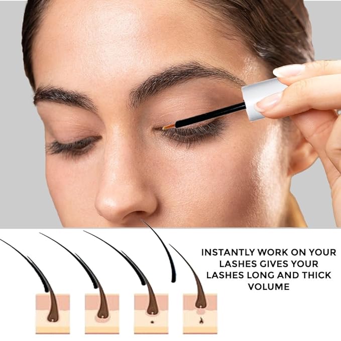 Eyelash Growth Serum - Instant Lash serum for eyelash growth with Hyaluronic Acid - 100% Natural Dermatologist Tested and Approved Eyelash Enhancer - Eyebrow serum to grow brows thicker - (5ml)