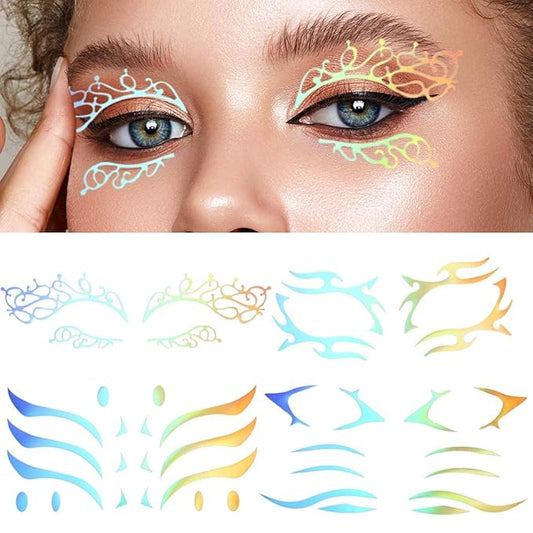 Uranian Holographic Eyeliner Stickers Temporary Self-adhesive Eyeshadow Sticker for Women Girls Spider Web Stars Eyelid Tape Wing Eye Makeup Stickers for Halloween Carnival Club Festival Party (Set 2)