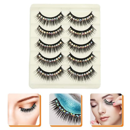 10 Pairs Diamond False Eyelashes Rhinestone Performance Eyelash Realistic Eyelash Women Eyelash Natural False Lashes Long Fake Lash Chemical Fiber Hard Stem Make up Cosmetic