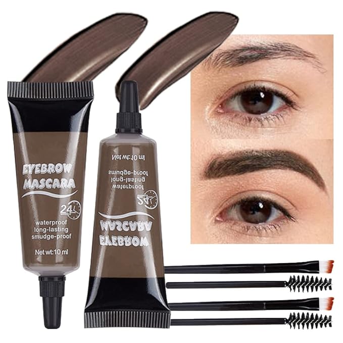 Tinted Thickening Eyebrow Mascara with Two Eyebrow Brushes,Brow Fast Sculpt,Waterproof,Transfer-proof,Eyebrow Tinting Kit- Cruelty Free - Light Medium Brown (2 Pack) (03 Gray)