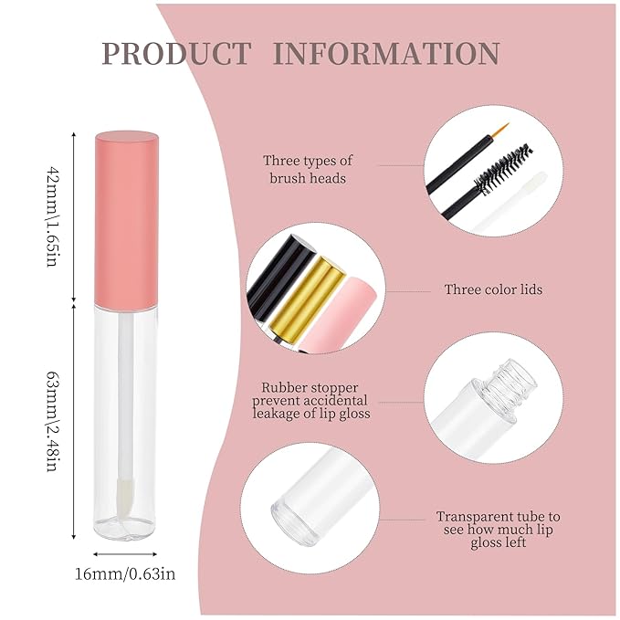 NICENEEDED 9 Pcs 10ml Empty Mascara Tube and Wand with Eyeliner Tube, Eyelash Eyeliner Lip Gloss Tube, Refillable Mascara Container Eyeline Plastic Container Bottle with Rubber Inserts, 3 Colors