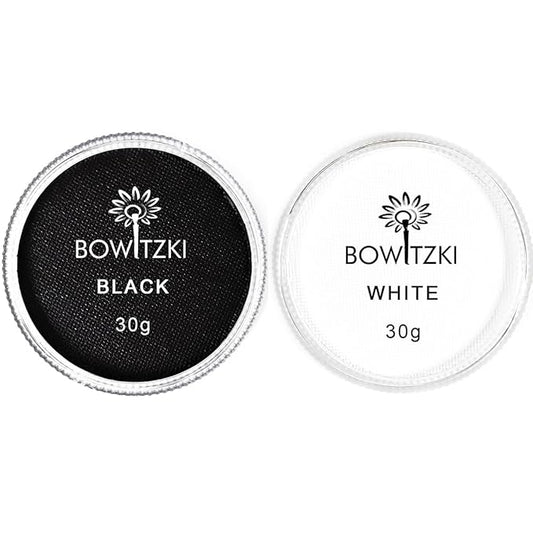 Bowitzki 30g Professional Face Paint Body Paint Water Based Face painting Makeup Safe for Kids and Adults Split Cake Single Color (Black+White)