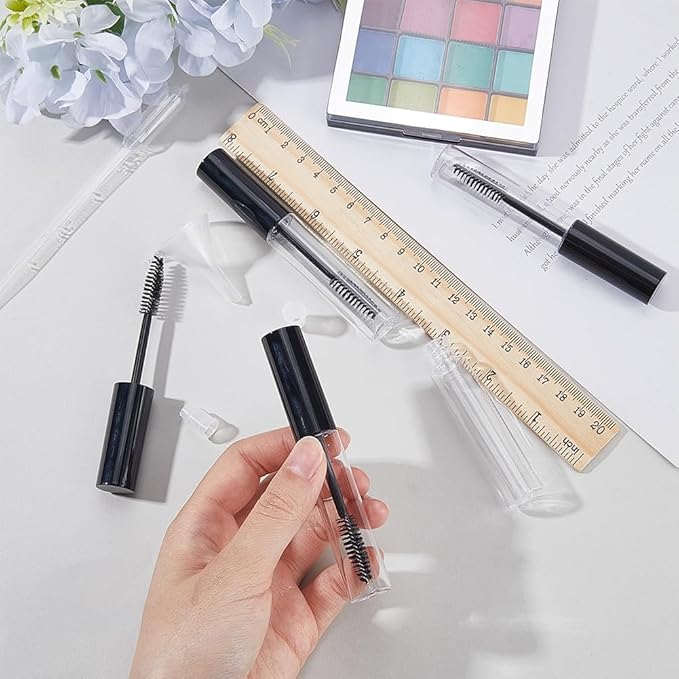 GORGECRAFT 10Pcs 10ml Empty Mascara Tube Bottle Transparent Plastic Eyelash Wand Containers Bottles with Rubber Inserts 4Pcs 2ml Dropper 2Pcs Mini Funnel Hopper for Castor Oil DIY Cosmetics Kit Black