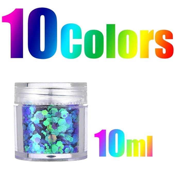 10 Boxes Chunky Glitter Makeup Set. Colorful Mixed Cosmetic Glitters Flakes for Eye Shadow Body Nail Face Lips Hair Iridescent Flakes Cosmetic Paillette Sparkles Slime Supplies Powder Sequins