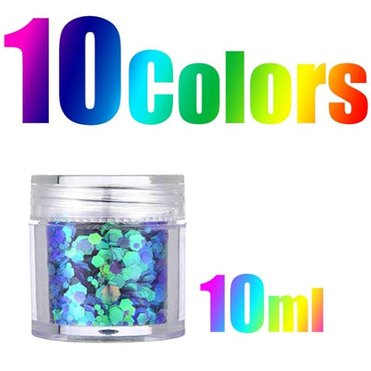 10 Boxes Chunky Glitter Makeup Set. Colorful Mixed Cosmetic Glitters Flakes for Eye Shadow Body Nail Face Lips Hair Iridescent Flakes Cosmetic Paillette Sparkles Slime Supplies Powder Sequins