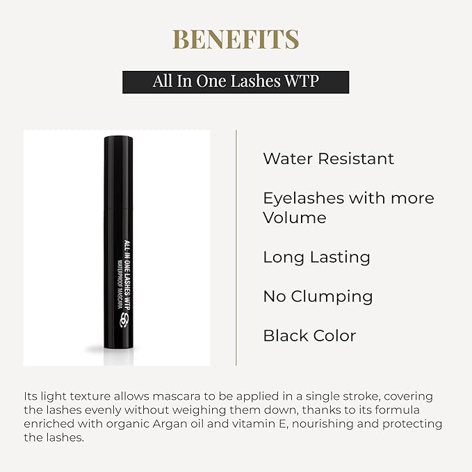 SALERM - Waterproof Mascara - All In One Lashes WTP - 9 ml - Waterproof - Adds Volume to Lashes - Long-Lasting - No Clumping - Black Color