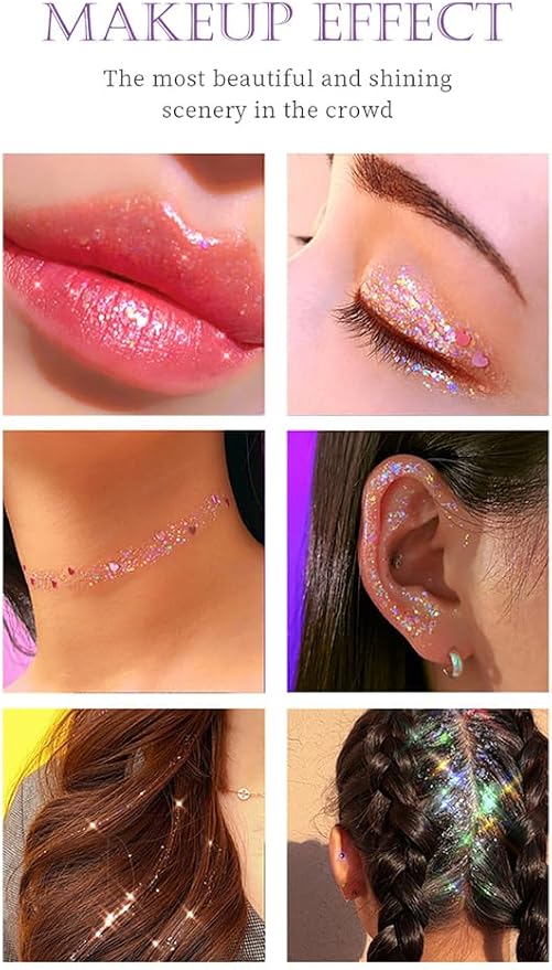 Body Glitter, Holographic Glitter Gel for Women Body Face Hair and Lip Makeup, Body Glitter Gel Cosmetic with Color Changing Under Light, Pink Body Glitter #2