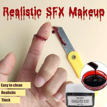 Halloween SFX Makeup Kit - Scar Wax with Spatula, Spirit Gum,Skin Wax Extension Oil,Scab Coagulated Blood, Stipple Sponges,Fake Blood,Bruise Wheel for Special FX,Halloween Theatrical Makeup