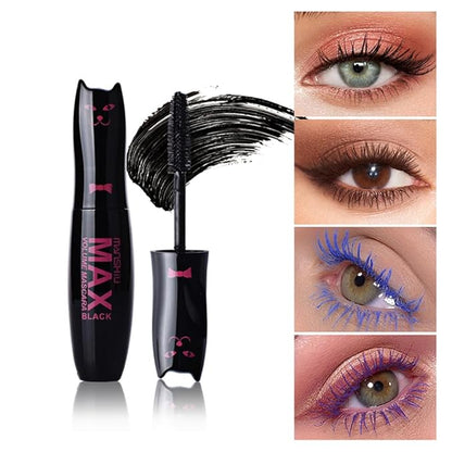 LAMUSELAND Volume Curling Mascara, 4 Colors Waterproof Smudge-proof Thickening Lengthening Liquid Lash Extensions, Natural Long-Lasting Eye Makeup Tool Set for Women Girls (Navy Blue)