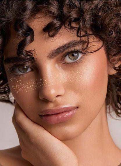 6 Pcs Glitter Freckles Face Tattoo,Waterproof Makeup Patches,Face Glitter Speckles Patches,Glow Up Makeup Patches,Cosmetic Glitter for Face - Cute Glitter Makeup Accessories for Women - Gold