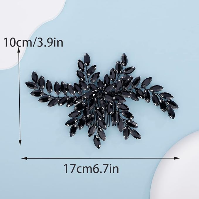 Kercisbeauty Black Crystals Beads Big Hair Comb Headpiece for Women Girls Handmade Hair Jewelry for Halloween Party