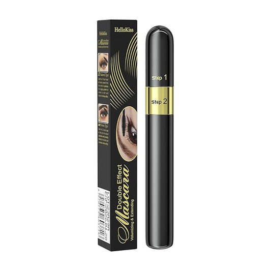 Waterproof 2in1 Mascara Cool Black Volume Length Mascara Long-lasting Curling Smudge-proof No Clumping