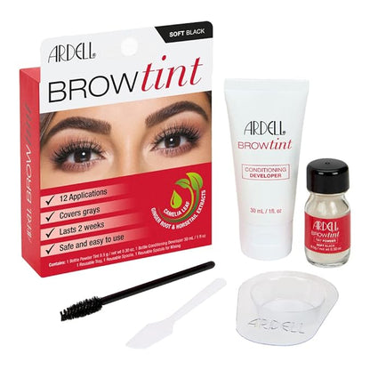 Ardell Brow Tint Soft Black, Longer-lasting Semi-permanent Brow Dye, with Natural Extracts, Complete Brow Tinting Kit, 1 pack