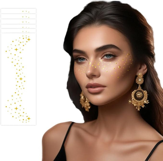 Glitter Face Makeup Patches, Face Makeup Patches, Gold Glitter Freckles Face Tattoo, Glitter Freckles, Sparkle Makeup Patches, Waterproof Face Glitter Speckles Patches for Women (A-Gold)