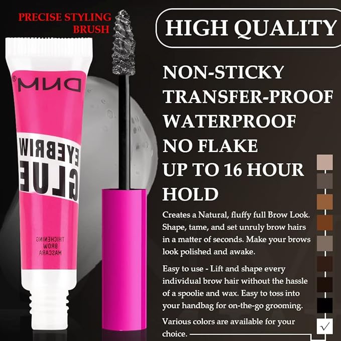 Tinted Thickening Brow Glue, Clear Mascara, Eyebrow Gel, Clear Brow Gel – Brow Fast Sculpt, Waterproof & Transfer-proof – Brush to Fill in Eyebrows, Cover Gray Hairs – Cruelty-Free