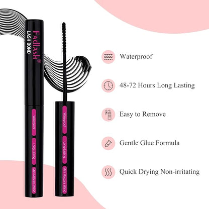 Individual Lash Glue Black Lash Bond DIY Lash Extension Glue Waterproof Cluster Lash Glue Long Lasting 48-72 Hours Eyelash Glue with Mascara Wand Eyelash Extension Glue