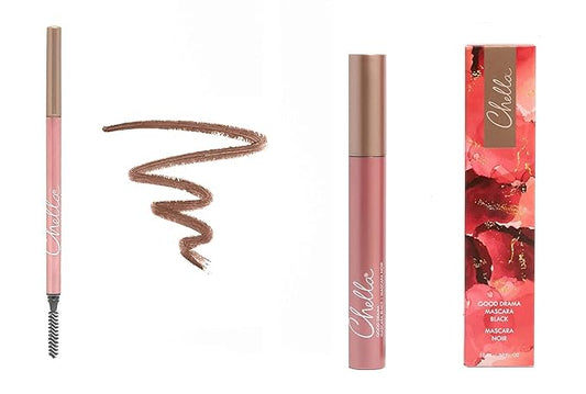 Chella Good Drama Vegan Mascara and Eyebrow Pencil Bundle, Luscious Light Brown