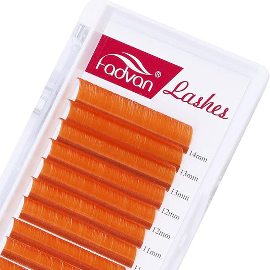 Volume Eyelash Extension 0.07 D Curl 8-14mm Mixed Tray Orange Color Volume Lashes Colored Lash Extensions Easy fan Colored Lashes Rapid Blooming Lashes 2D-20D Use by FADVAN (Orange-D, 8-14mm)