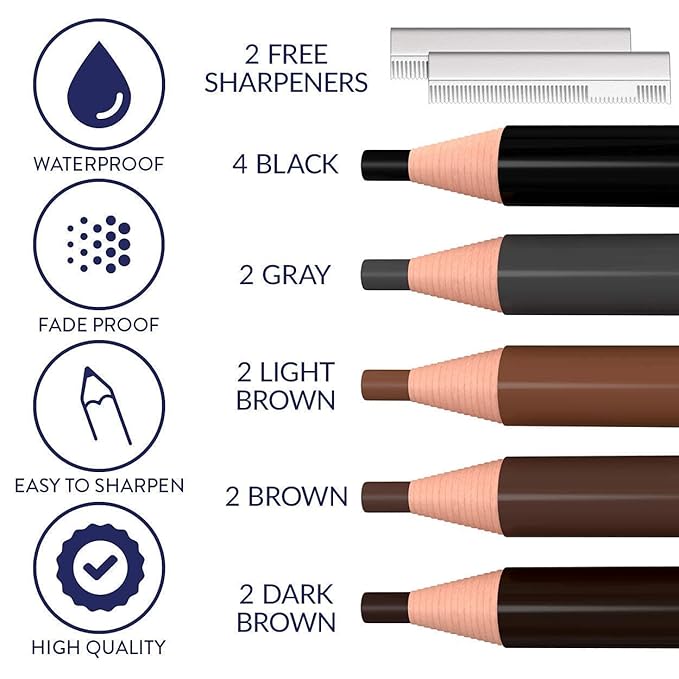 Microblading Supplies 12-PC Waterproof Eyebrow Pencil and 4-in-1 Duckbill-Shape Eyebrow Pencil Sharpener Bundle with Blade For Marking, Filling And Outlining, And Permanent Makeup