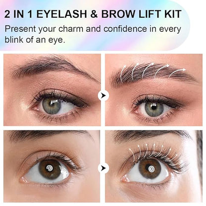 Lash Lift Kit, Brow Color Kit, Professional Eyelash and Eyebrow Perm Kit for Salon & Home Use, Natural Curling, Waterproof, Black, Lasts For 4-6 Weeks, Instruction Manual Include (SET A)
