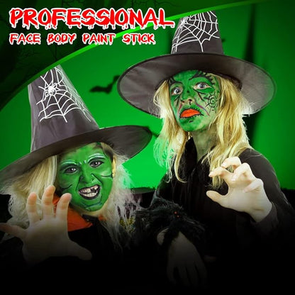 Green Face Body Paint Stick for Camo Witch Halloween Makeup, DE’LANCI Cream Blendable Body Painting Sticks, SFX Special Effects Cosplay Costume Clown Stage Party Face Paints For Hunting