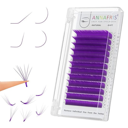 Colored Eyelash Extension Easy Fan Purple 0.07 L Curl 8-15mm Mixed Volume Lash Extension Individual False Eye Lashes With Color By ANNAFRIS (Easy Fan Purple,0.07 L 8-15mm Mix)