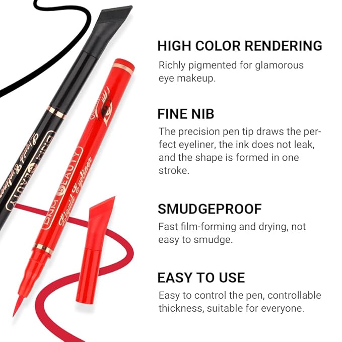 evpct 3Pcs Black Red White Liquid Wing Eyeliner Stamp Eye Pencil Makeup Set Waterproof Colored Color Eye Liners Stamps Shapes delineador de ojos contra el agua delineadores de colores para ojos 1+2+10