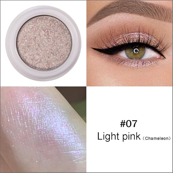 AKARY 12 Colors Glitter Eyeshadow, Mashed Potato Pearlescent Monochrome Eyeshadow Polarized Light Not Smudged Eye Shadow, Highly Pigmented Eye Makeup Cosmetics Gift for Women And Girls Eye Brightening Flash Powder (#07 Light pink)