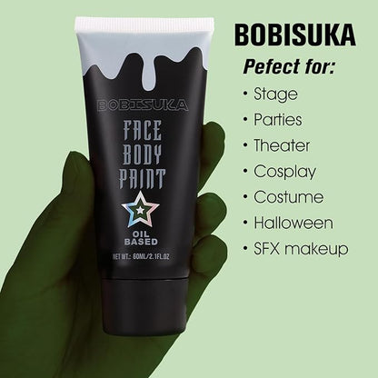 BOBISUKA Green Face Paint, Blendable Cream Body paint, Eye Black for Sports Baseball Softball Football, Face Painting Kit for Zombie, Monster, Camo, Witch Halloween Cosplay, Costume, Parties
