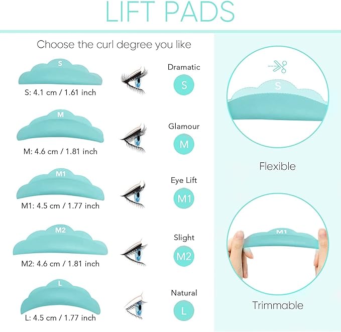 Lash Lift Pads,DIY Eyelash Lift Pads,Eyealsh Perm Rods,Lash Lifting at Home 10 Pcs Eyelash Curler Pads 5 Size SMM1M2L Reusable Soft Silicone Shields (Green-Lift Pads(5pair))