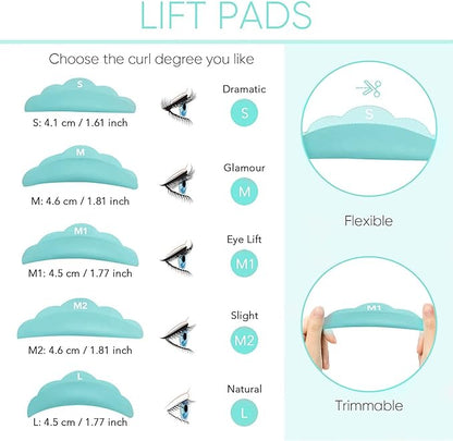 Lash Lift Pads,DIY Eyelash Lift Pads,Eyealsh Perm Rods,Lash Lifting at Home 10 Pcs Eyelash Curler Pads 5 Size SMM1M2L Reusable Soft Silicone Shields (Green-Lift Pads(5pair))