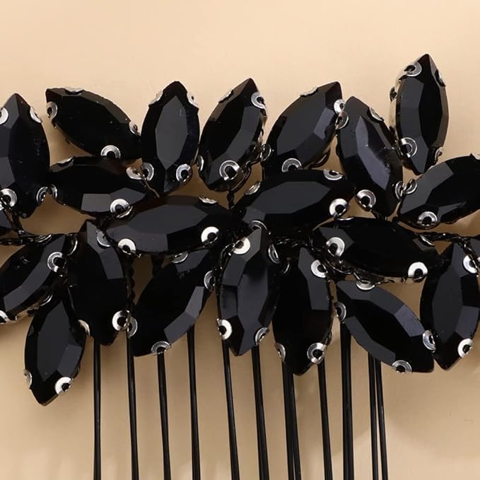 Kercisbeauty Wedding Bridal Black Rhinestones Beads Hair Comb Side Hair Jewelry for Prom Party Halloween Handmade Side Headpiece