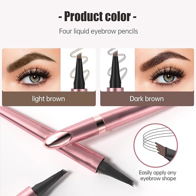 3D Waterproof Microblading Eyebrow Pencil Contouring Pen, 4 Tip Microblade Eyebrow Pen, Natural Makeup Fine Stroke Magic Eyebrow Pencil with 4 Micro-Fork Tip (Light Brown)
